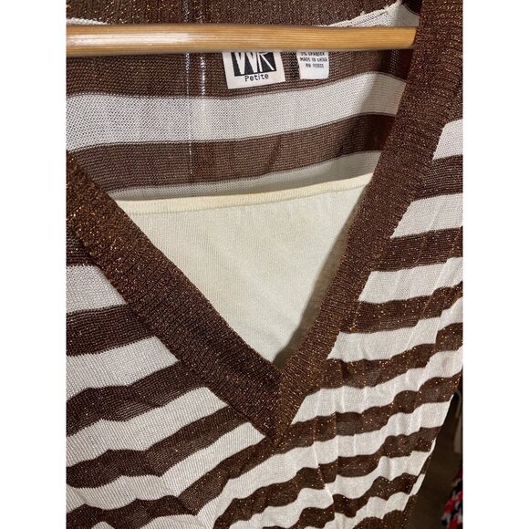 Vintage 90s WR Copper Sparkle Stretch Knit Pullover Cap Sleeve Top Sz LP - Picture 4 of 9